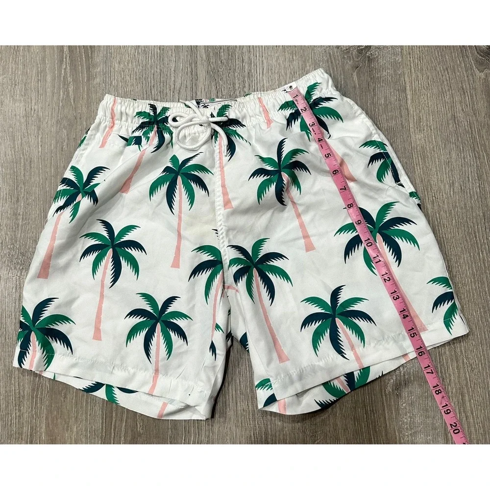 FREE‎ PLANET Swim Shorts Men's Medium White PalmTrees Tropical Swim Trunk Short